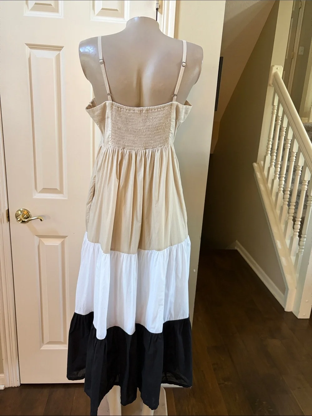 J. Crew Colorblock Tiered Maxi Dress in Cream, White and Black, 10